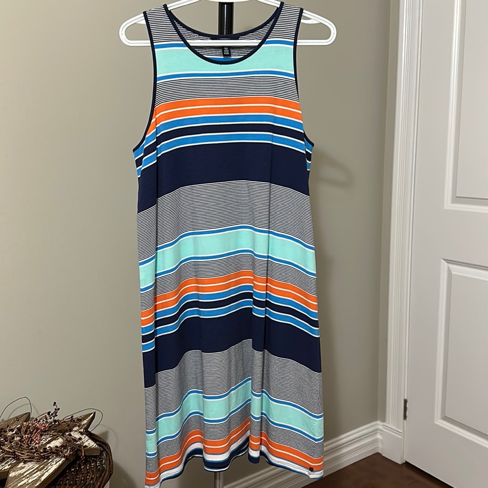 Sz L🇨🇦⭐️New Hatley Bella Blue Costal Stripe Summer Dress PTP 19”- 21”